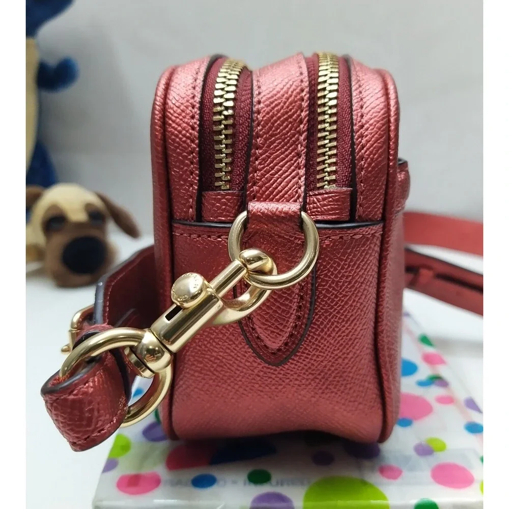 Coach Red Leather Double Zipper Closure Crossbody Bag